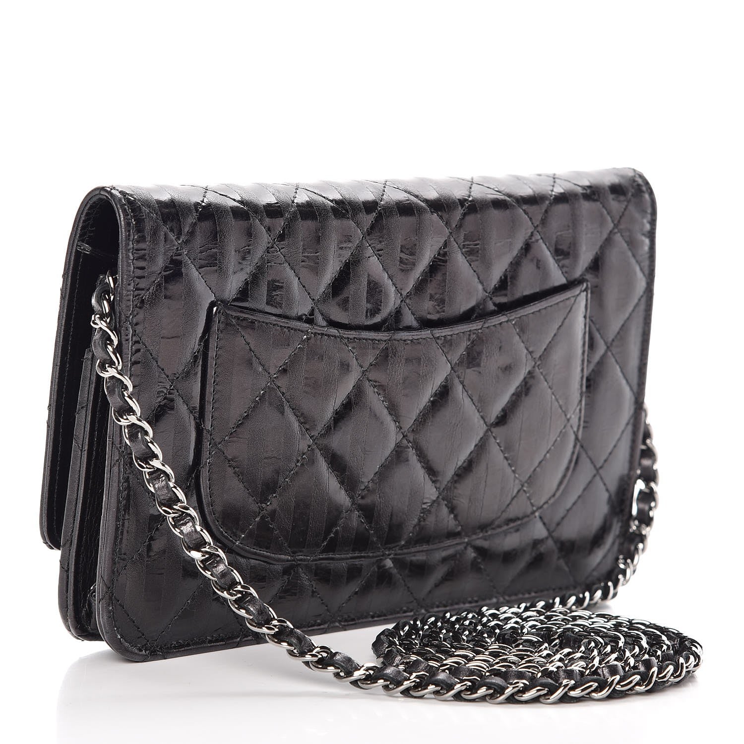 Chanel Aged Calfskin Striped Reissue Wallet On Chain WOC Black 3 of 10