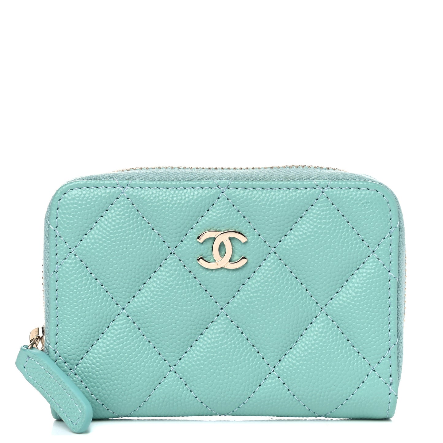 Caviar Quilted Zip Coin Purse Light Blue