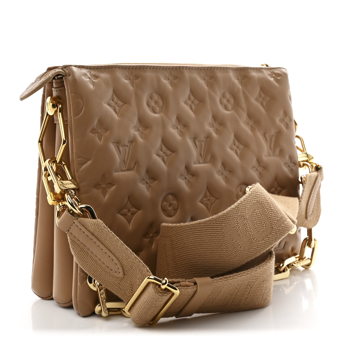 Lambskin Embossed Monogram Coussin PM Camel