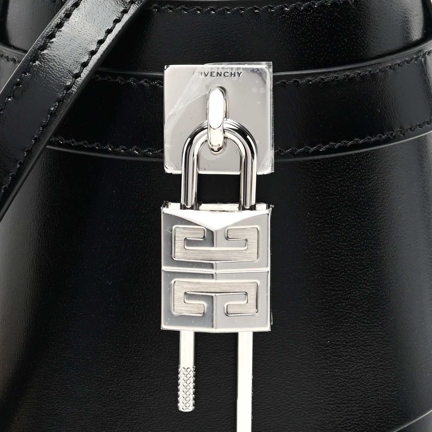 Box Calfskin Micro Shark Lock Bucket Bag Black