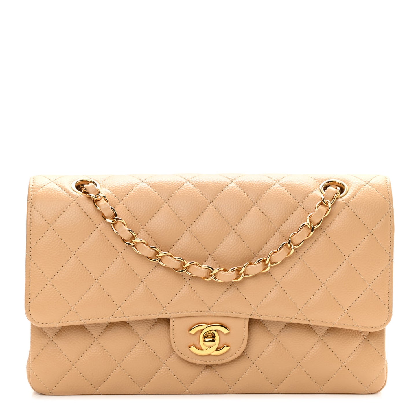 Caviar Quilted Medium Double Flap Beige Clair