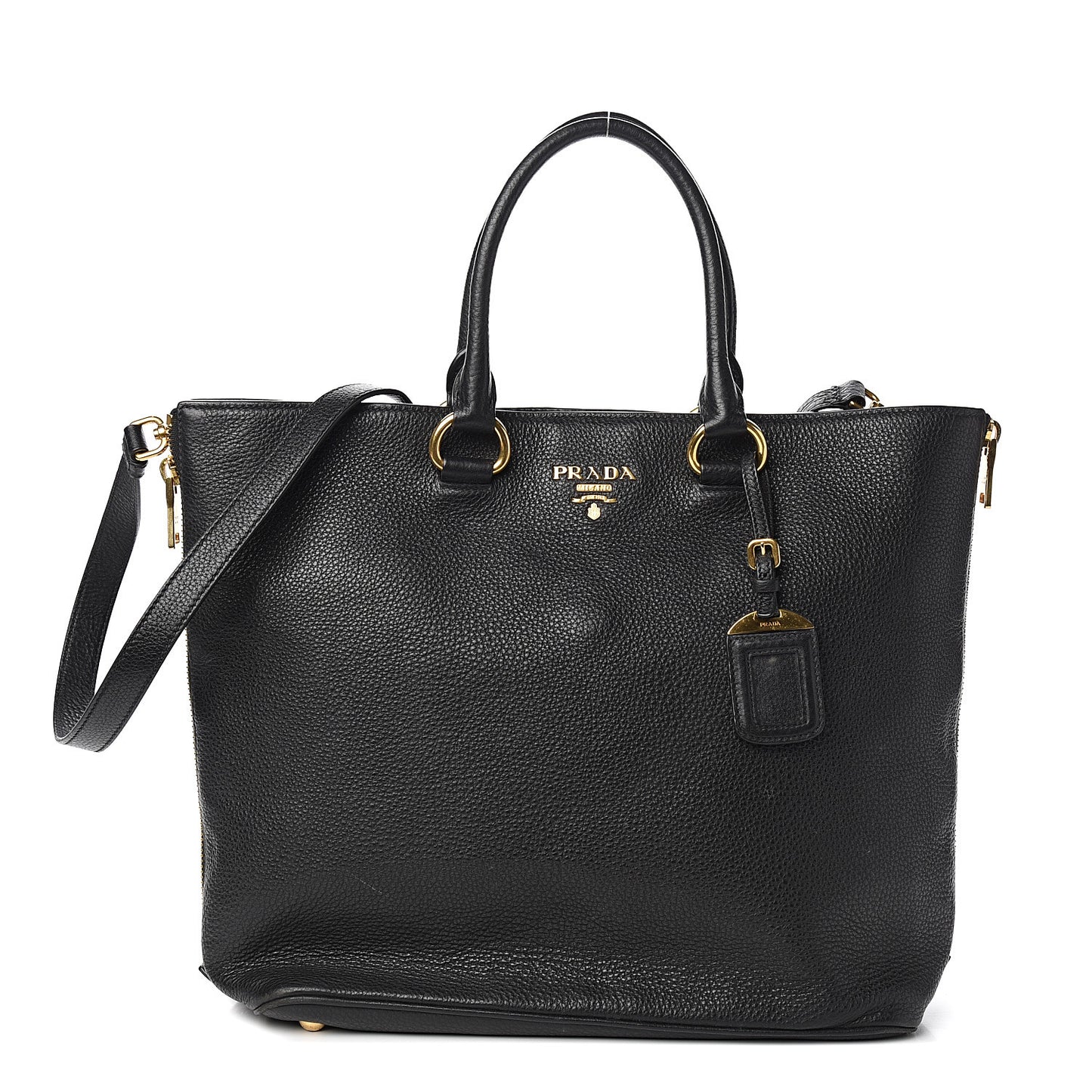 Vitello Daino Side Zip Tote Black