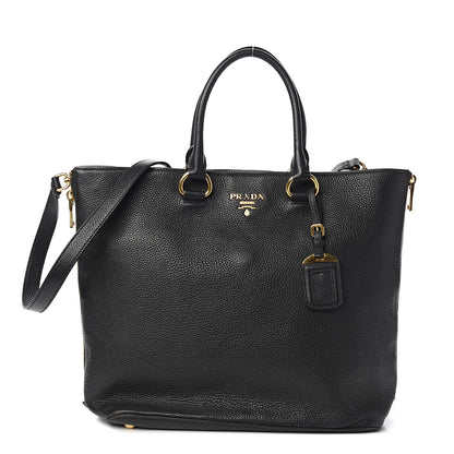 Prada Vitello Daino Side Zip Tote Black 1 of 9