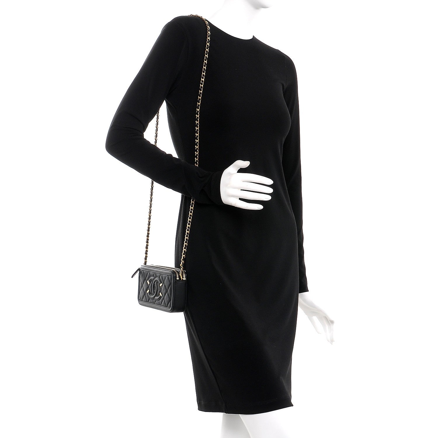 Chanel Caviar Quilted CC Filigree Clutch With Chain Black 2 of 10