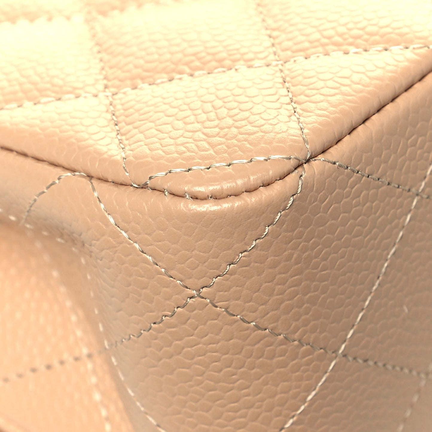 Caviar Quilted Medium Double Flap Beige