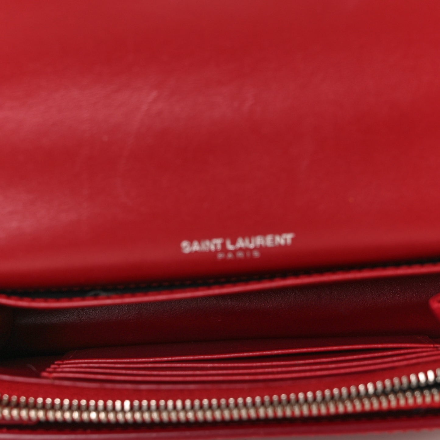 Calfskin Crocodile Embossed Monogram Sunset Chain Wallet New Lipstick Red