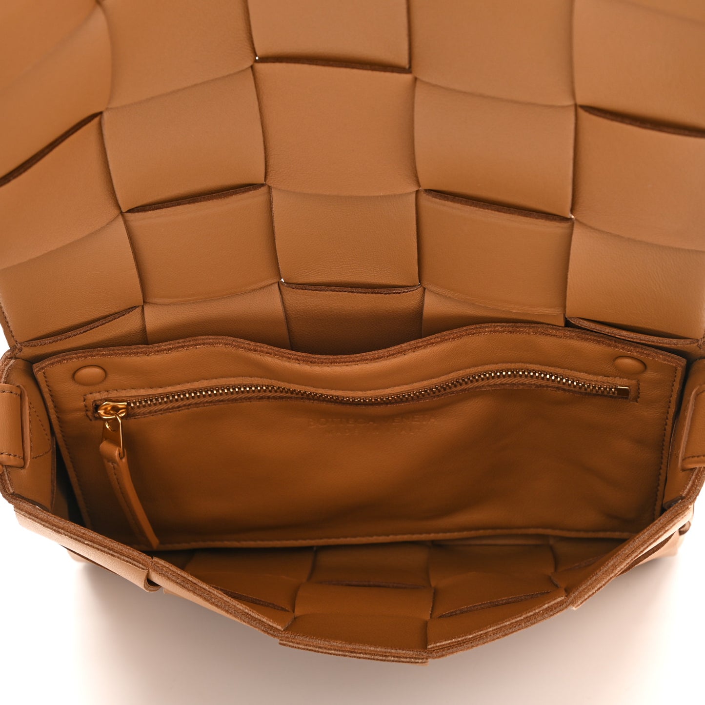 Lambskin Maxi Intrecciato Cassette Crossbody Bag Caramel