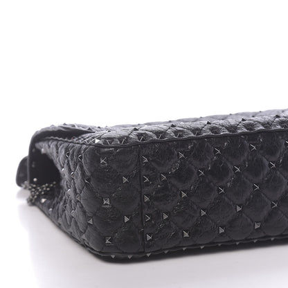 Valentino Garavani Craquele Nappa Large Rockstud Spike Shoulder Bag Black 7 of 9