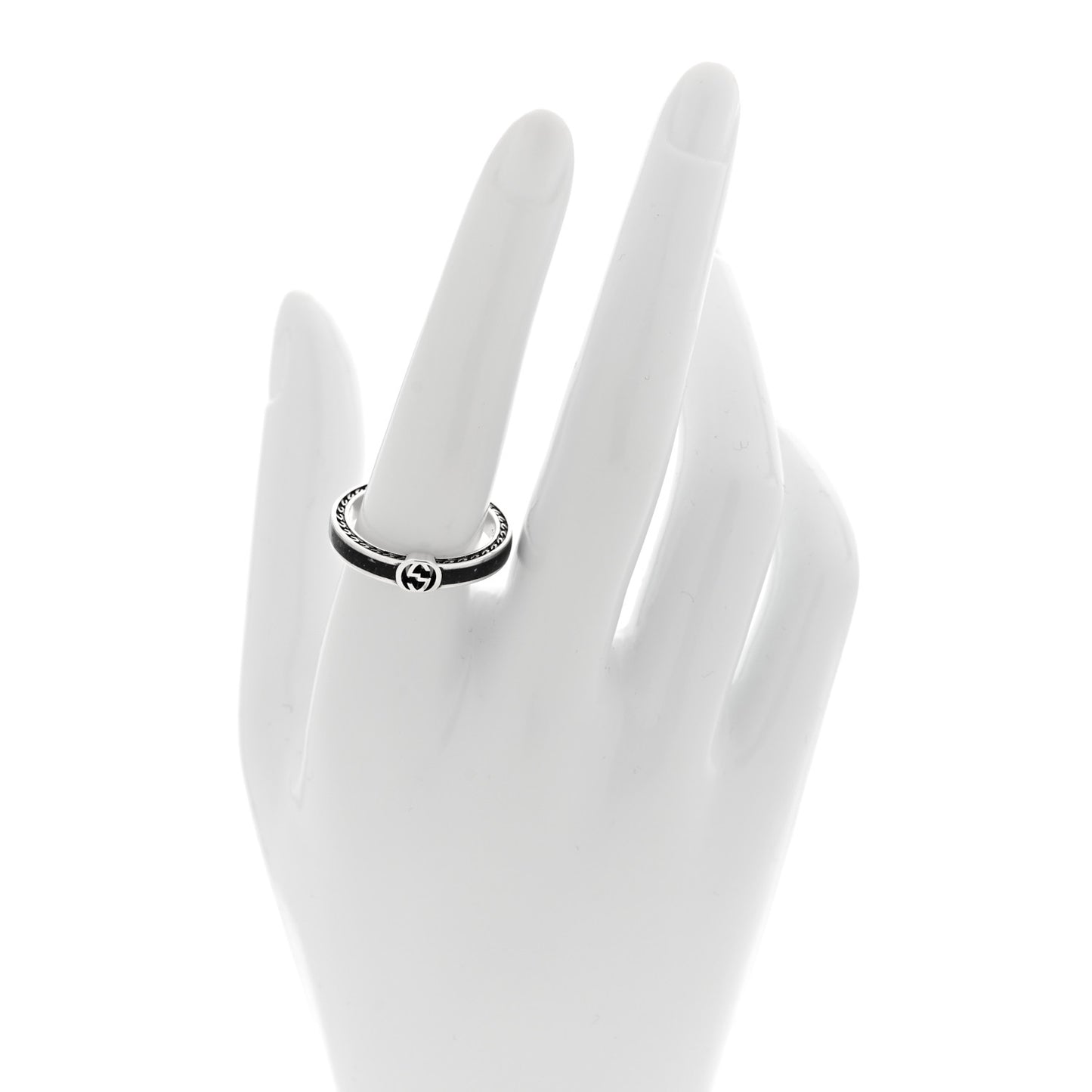 Sterling Silver Enamel Interlocking G Band Ring 58 8.25