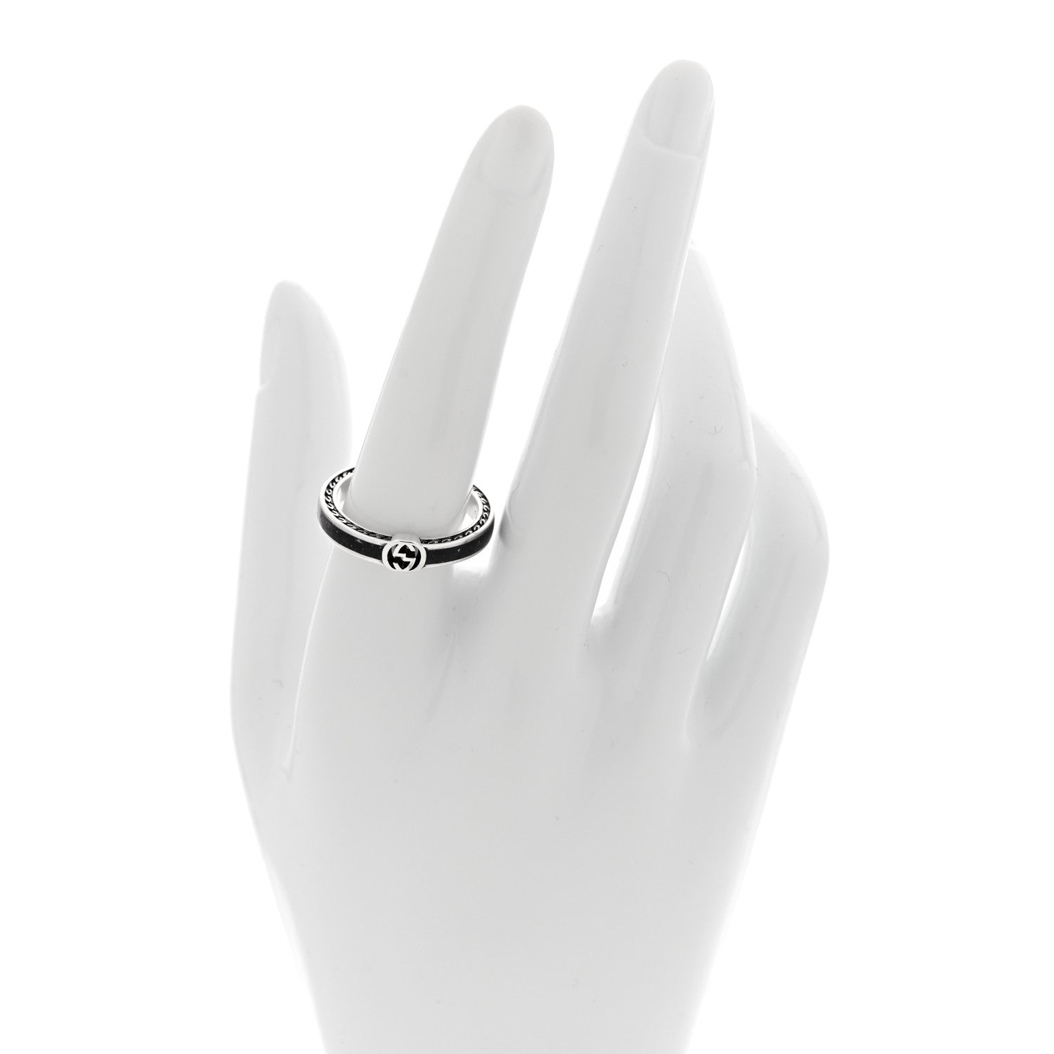 Gucci Sterling Silver Enamel Interlocking G Band Ring 58 8.25 2 of 4