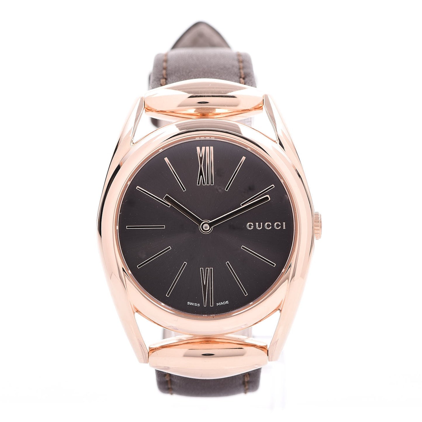Stainless Steel Calfskin 34mm Horsebit Quartz Watch Brown