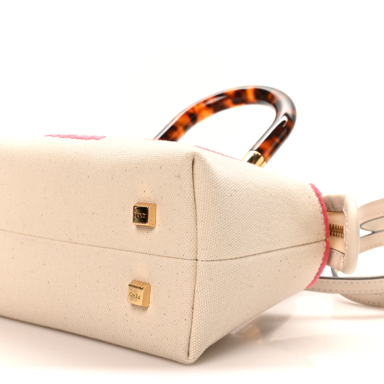 カ*ォ様 FENDI バック Fendi Canvas Vitello King Plexiglass Logo Embroidered Mini By The