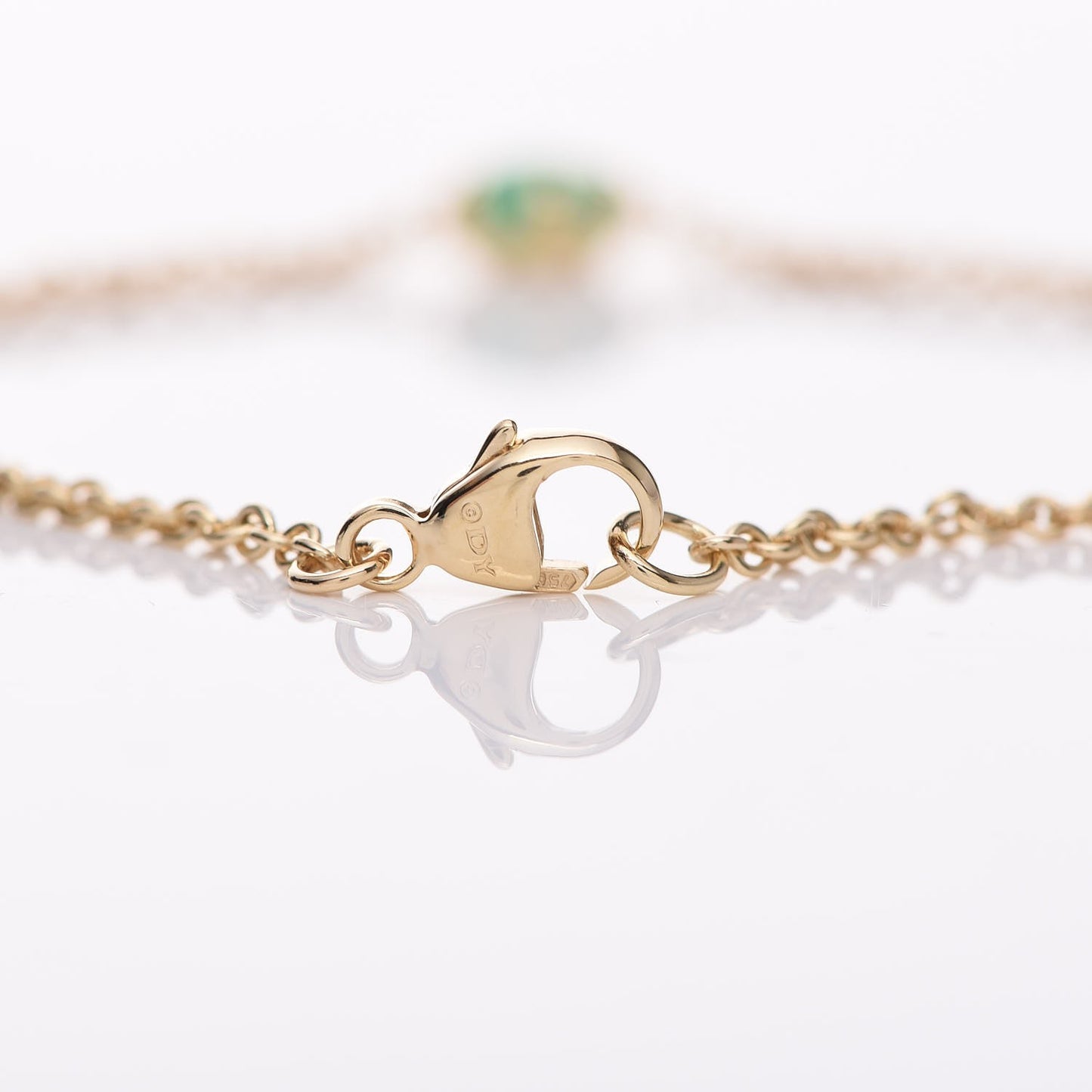 18K Yellow Gold 4mm Chrysoprase Chatelaine Bracelet