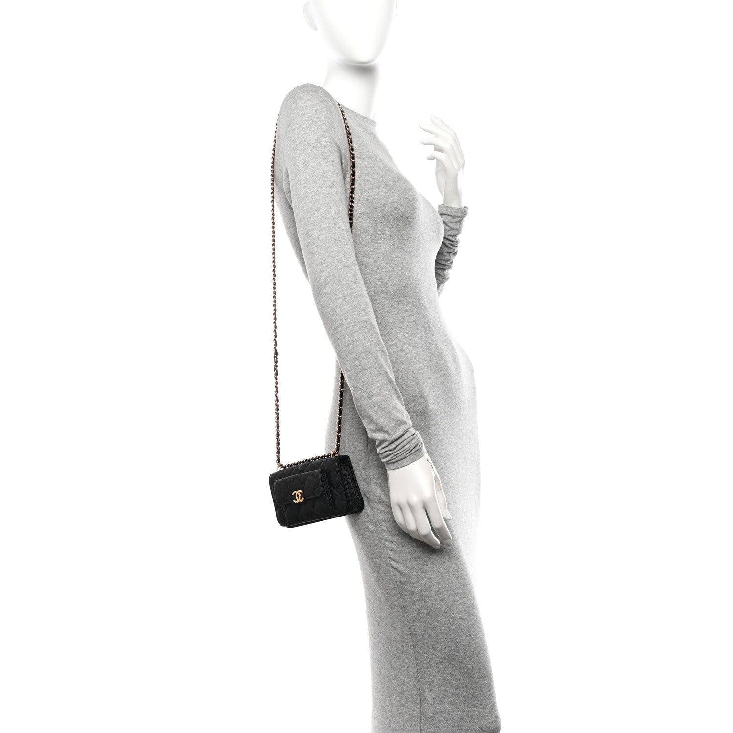 Chanel Caviar Quilted Pocket Twins Clutch With Chain Black 2 of 11