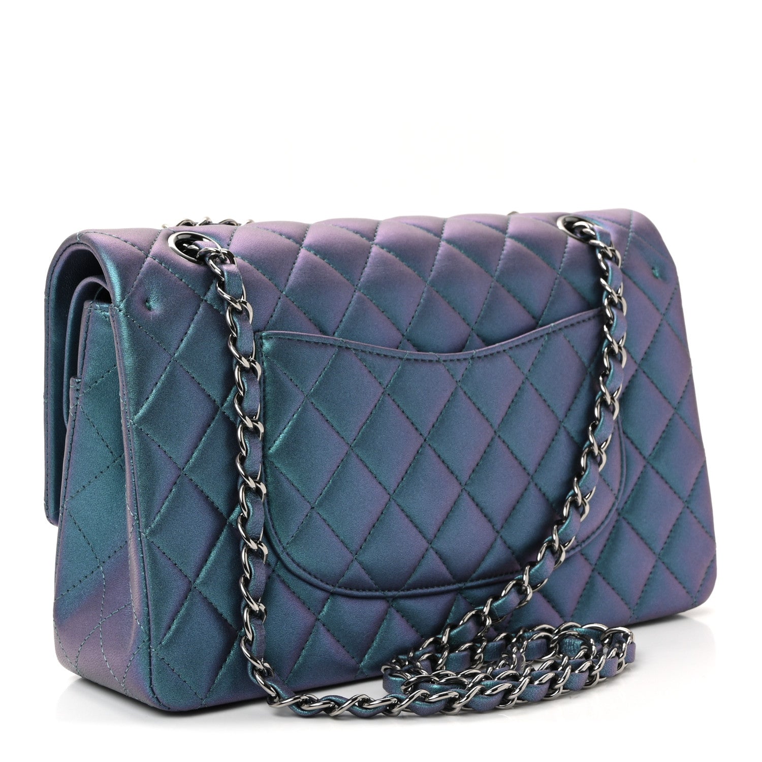 Chanel Metallic Lambskin Quilted Medium Double Flap Turquoise 3 of 10
