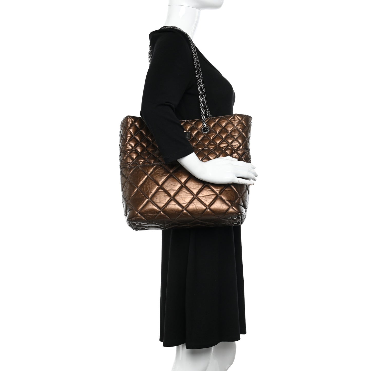 Metallic Aged Calfskin Quilted Reissue 2.55 Tote Bronze