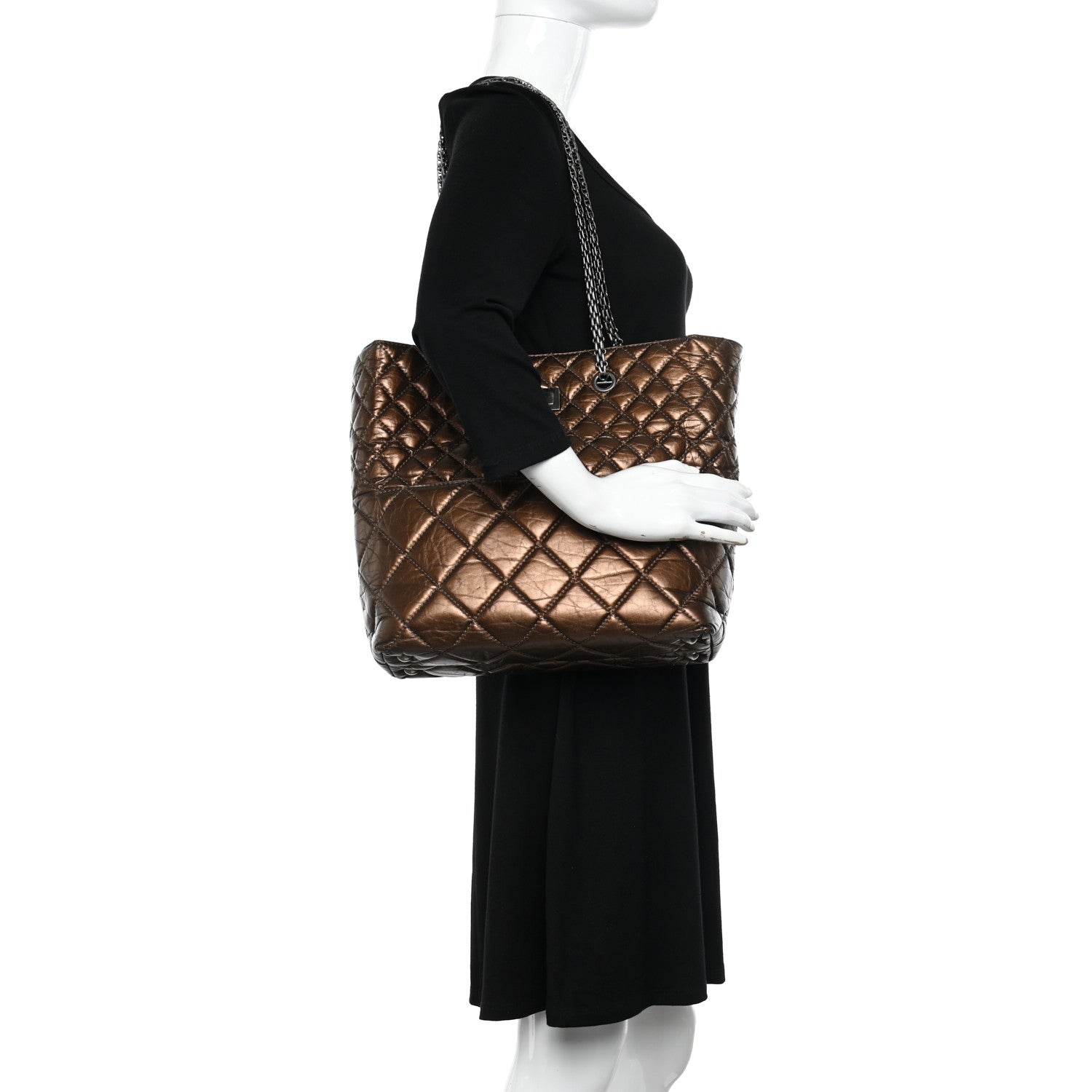 Chanel Metallic Aged Calfskin Quilted Reissue 2.55 Tote Bronze 2 of 10