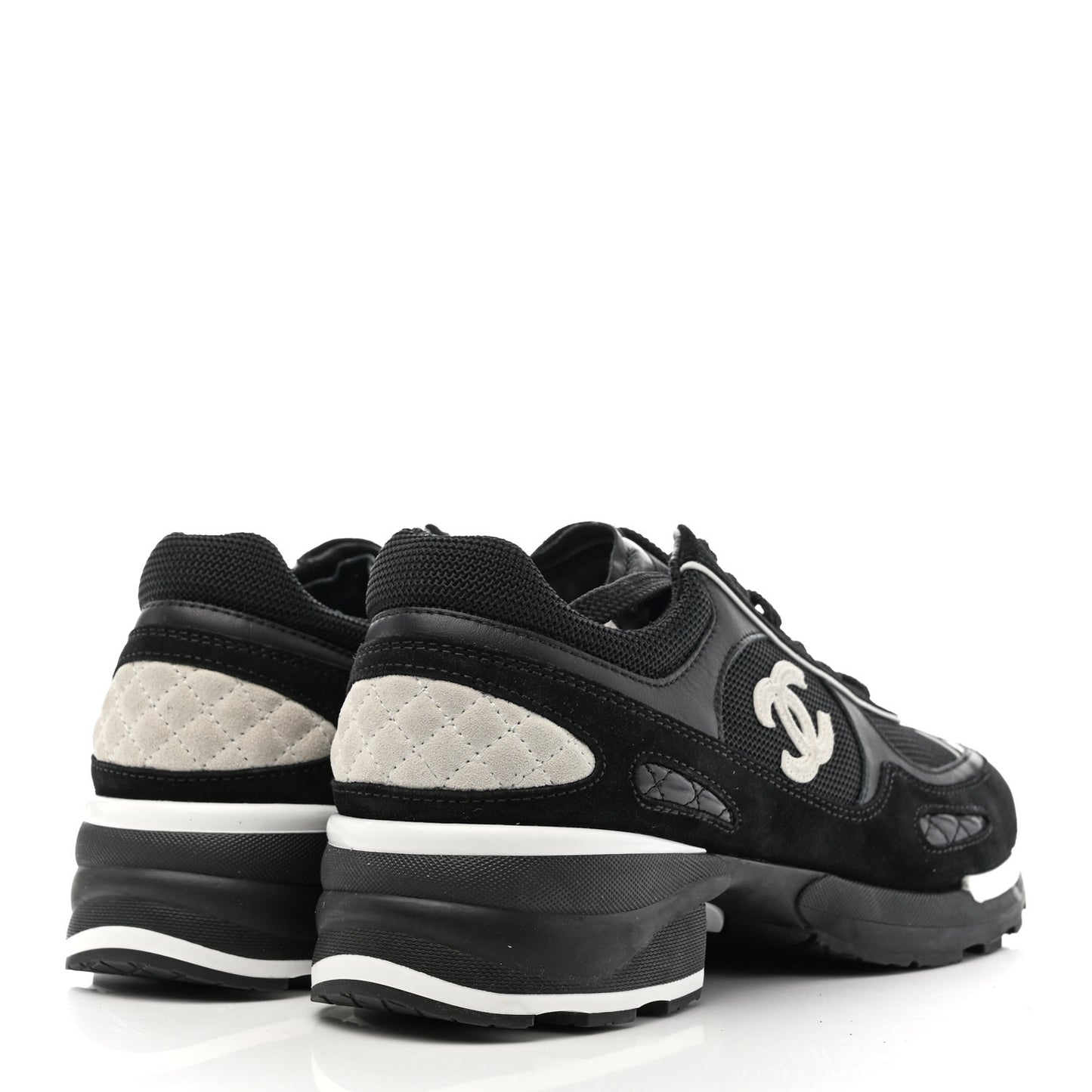 Mixed Fibers Suede Shiny Calfskin Womens CC Sneakers 39.5 Black