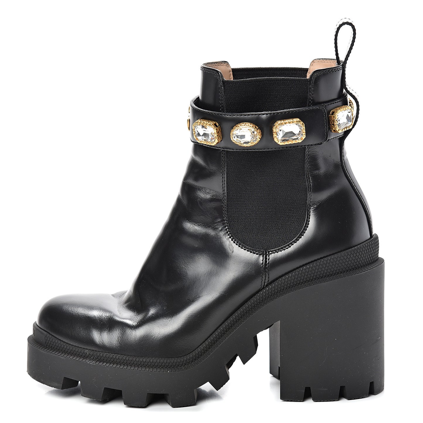 Calfskin Crystal GG Trip Chelsea Ankle Boots 37.5 Black