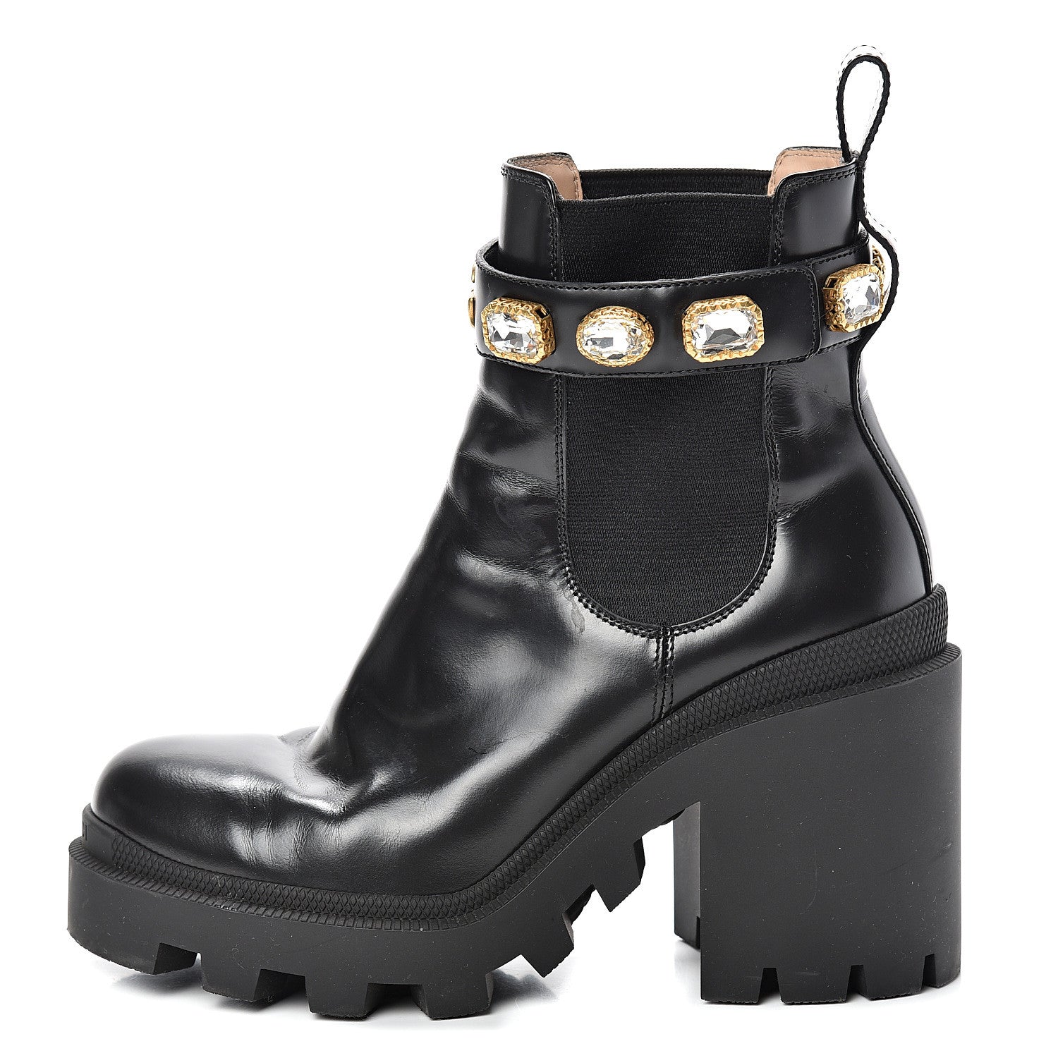 Gucci Calfskin Crystal GG Trip Chelsea Ankle Boots 37.5 Black 1 of 14