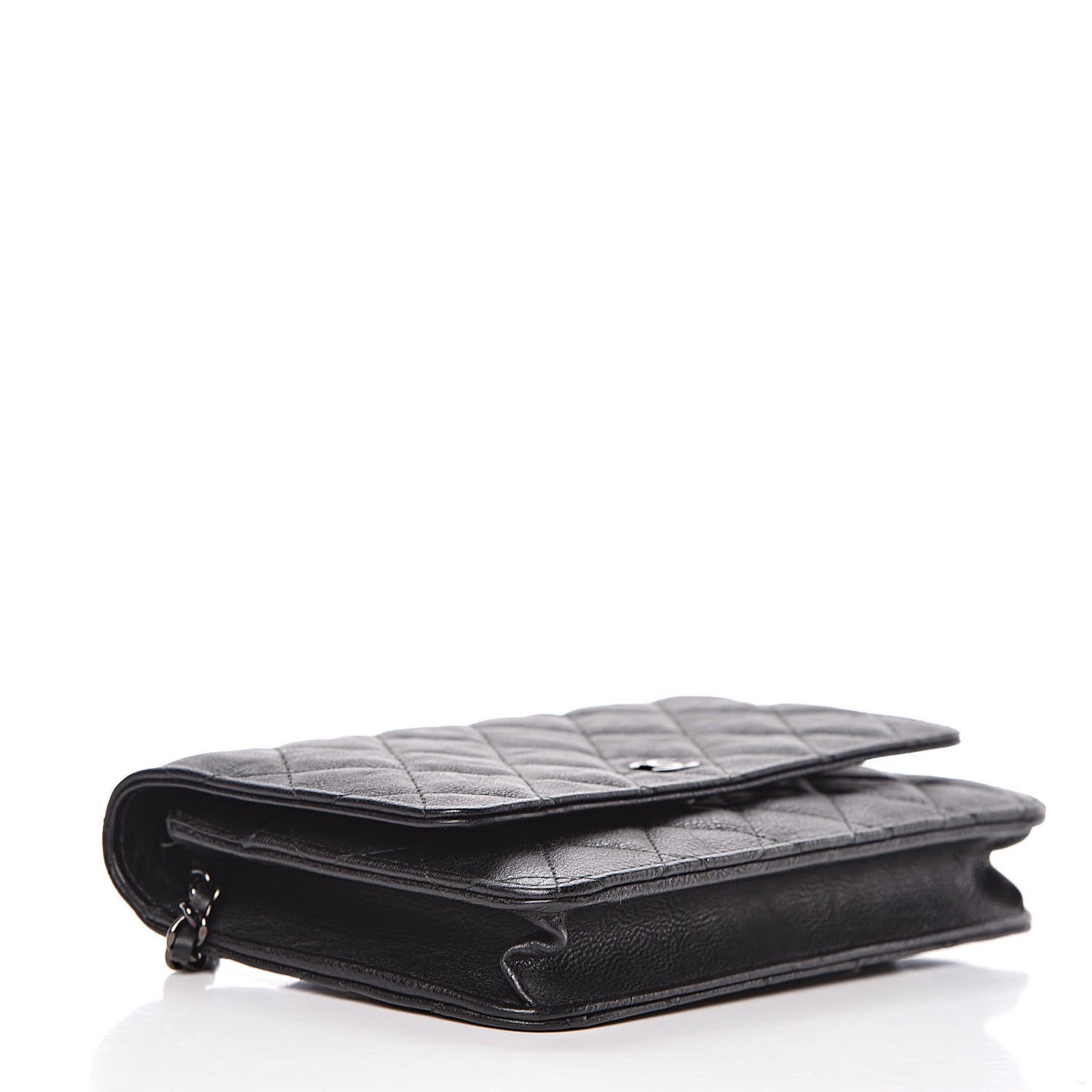 Crumpled Calfskin Quilted Wallet On Chain WOC So Black