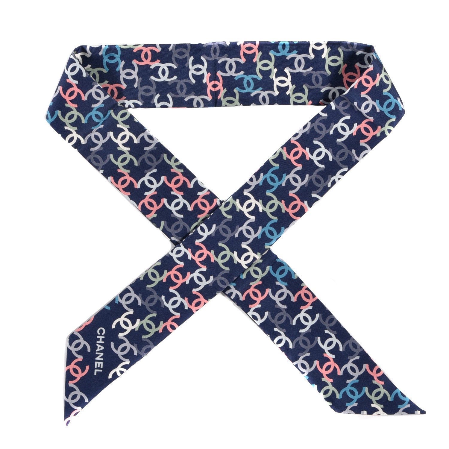 Chanel Silk CC Slim Bandeau Scarf Navy Multicolor 1 of 4