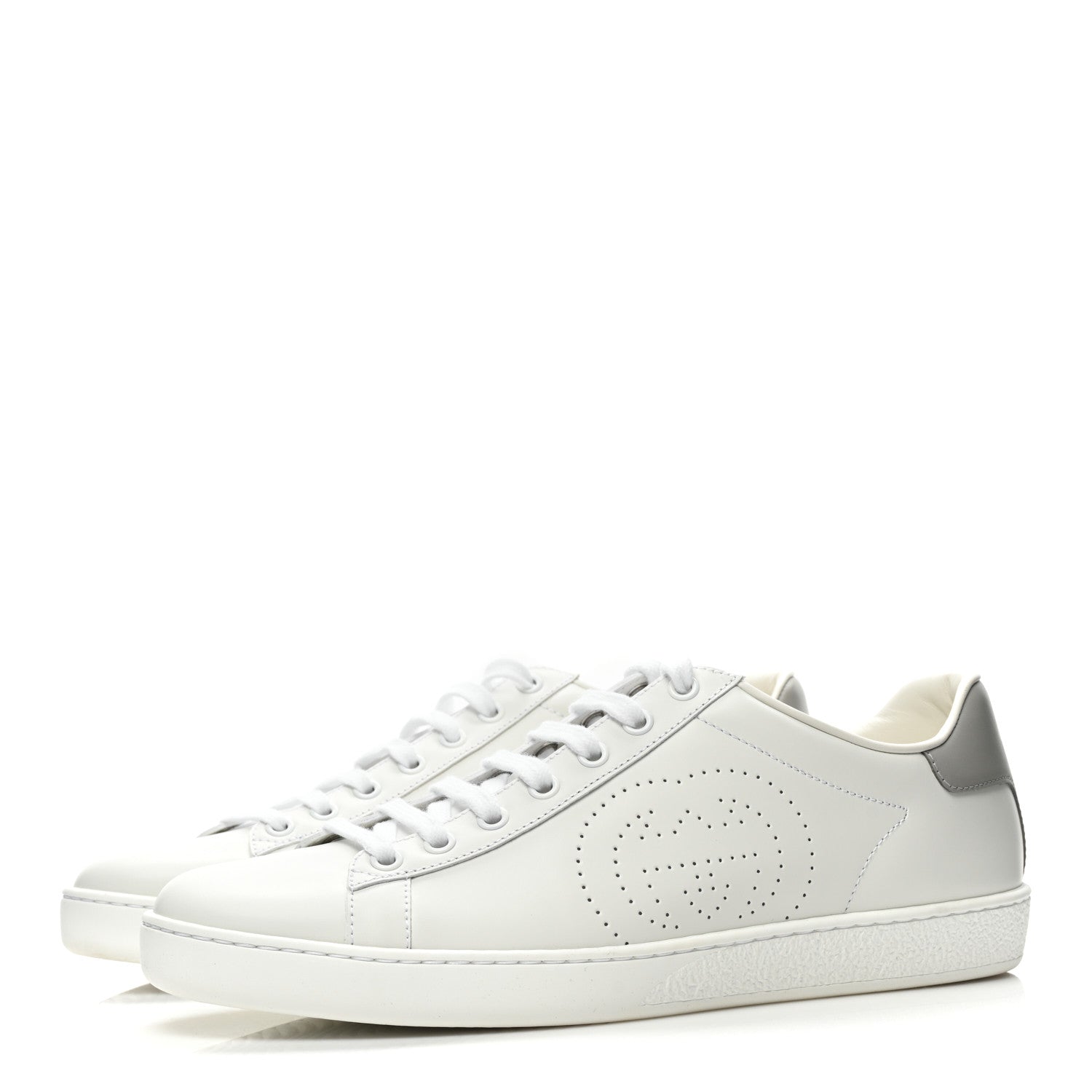 Gucci Calfskin Interlocking G Perforated Womens Ace Sneakers 40 White Grey Sky 3 of 9