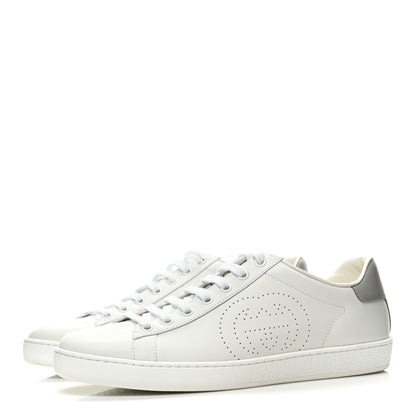 Gucci Calfskin Interlocking G Perforated Womens Ace Sneakers 40 White Grey Sky 3 of 9