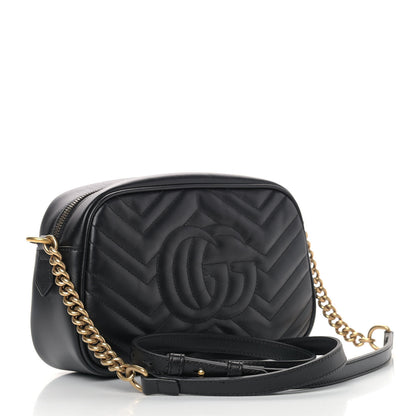 Gucci Calfskin Matelasse Small GG Marmont Chain Shoulder Bag Black 3 of 9