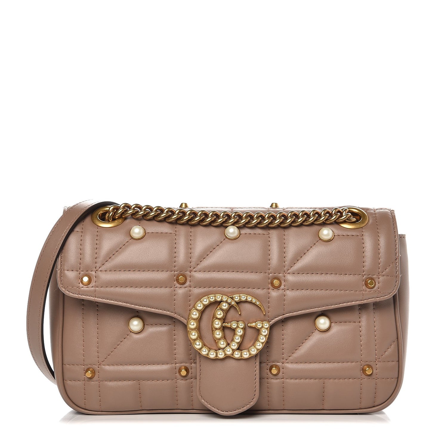 Calfskin Matelasse Studded Mini Pearly GG Marmont Shoulder Bag Porcelain Rose