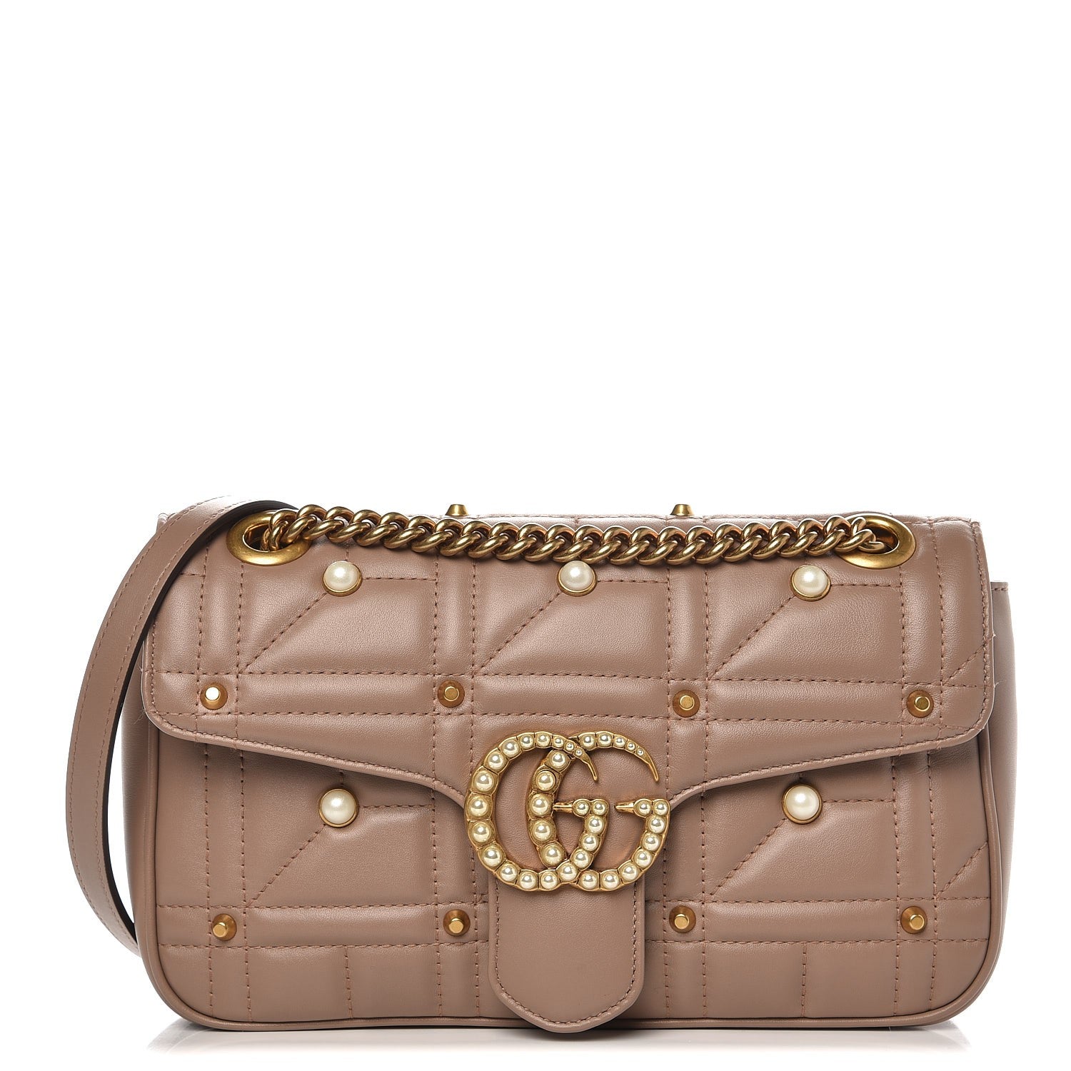 Gucci Calfskin Matelasse Studded Mini Pearly GG Marmont Shoulder Bag Porcelain Rose 1 of 7