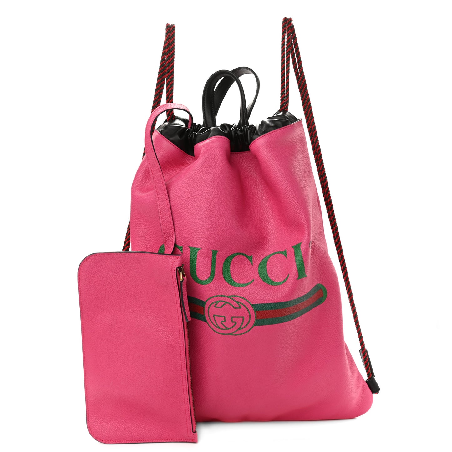 Grained Calfskin Logo Drawstring Backpack Box Pink Green Black