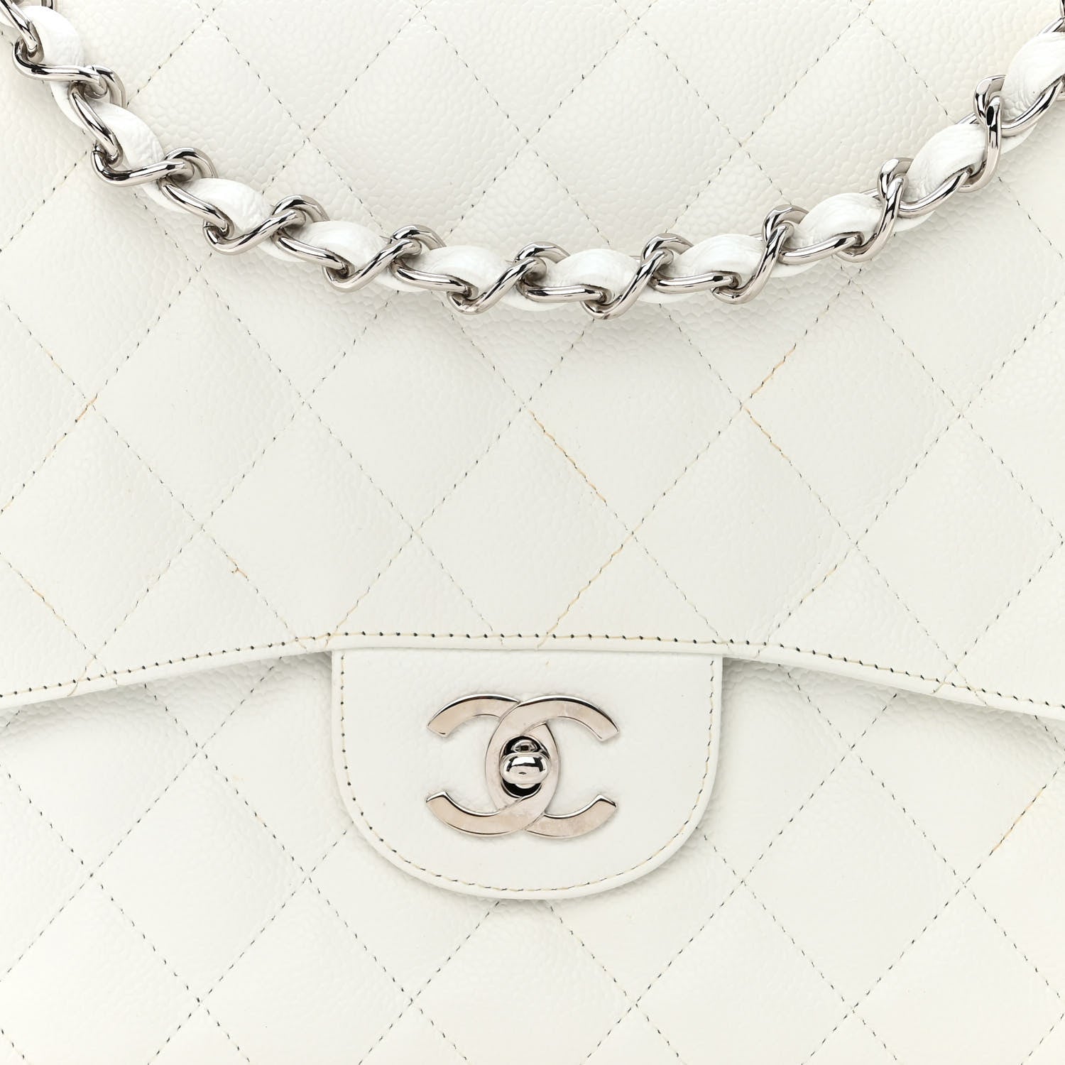 Chanel Caviar Quilted Jumbo Single Flap White 8 of 11