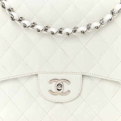 Chanel Caviar Quilted Jumbo Single Flap White 8 of 11