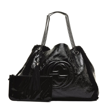 Gucci Patent Shearling Medium Soho Chain Shoulder Bag Black 1 of 9