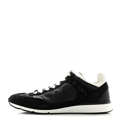 Chanel Nylon Suede Kidskin Calfskin Logo Sneakers 37 Black White 1 of 11