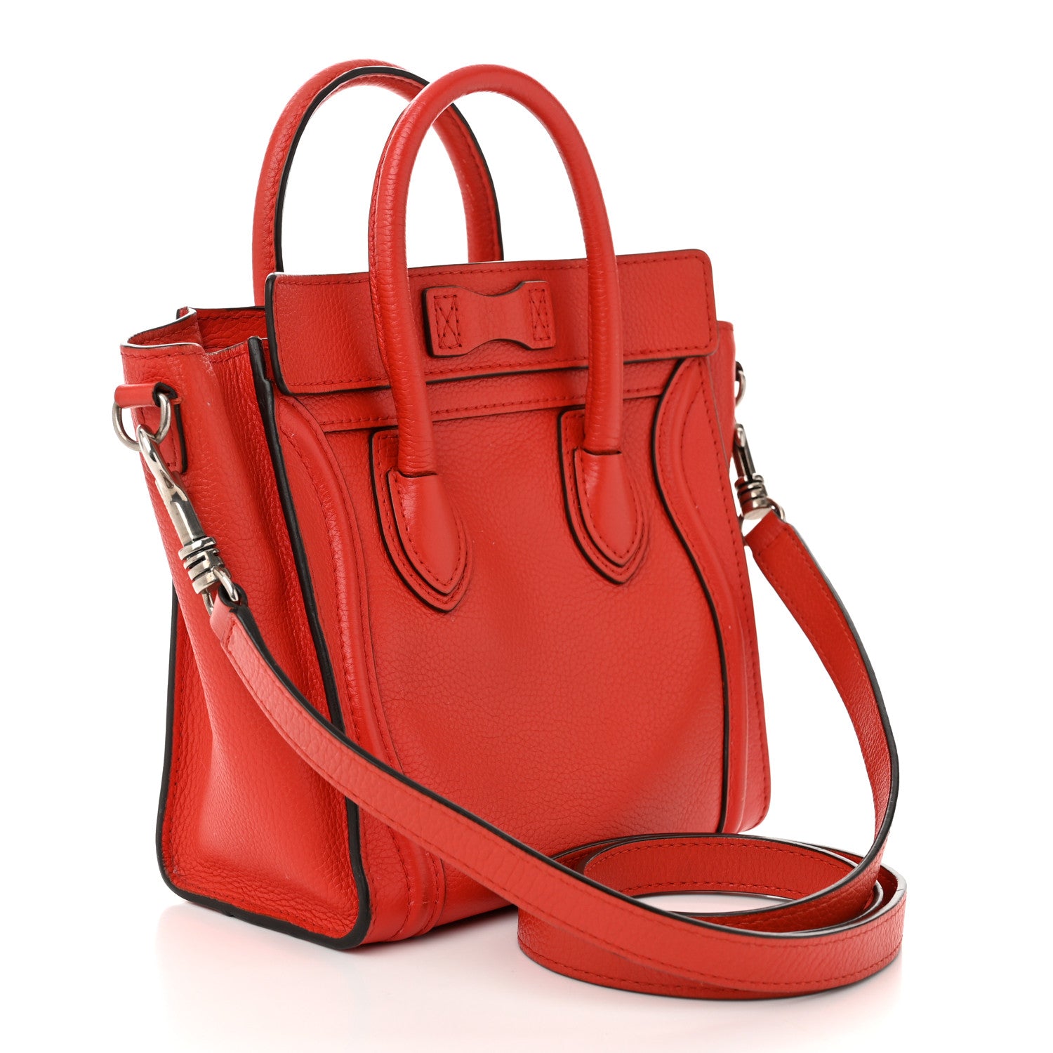 Celine Drummed Calfskin Nano Luggage Vermillion 3 of 11