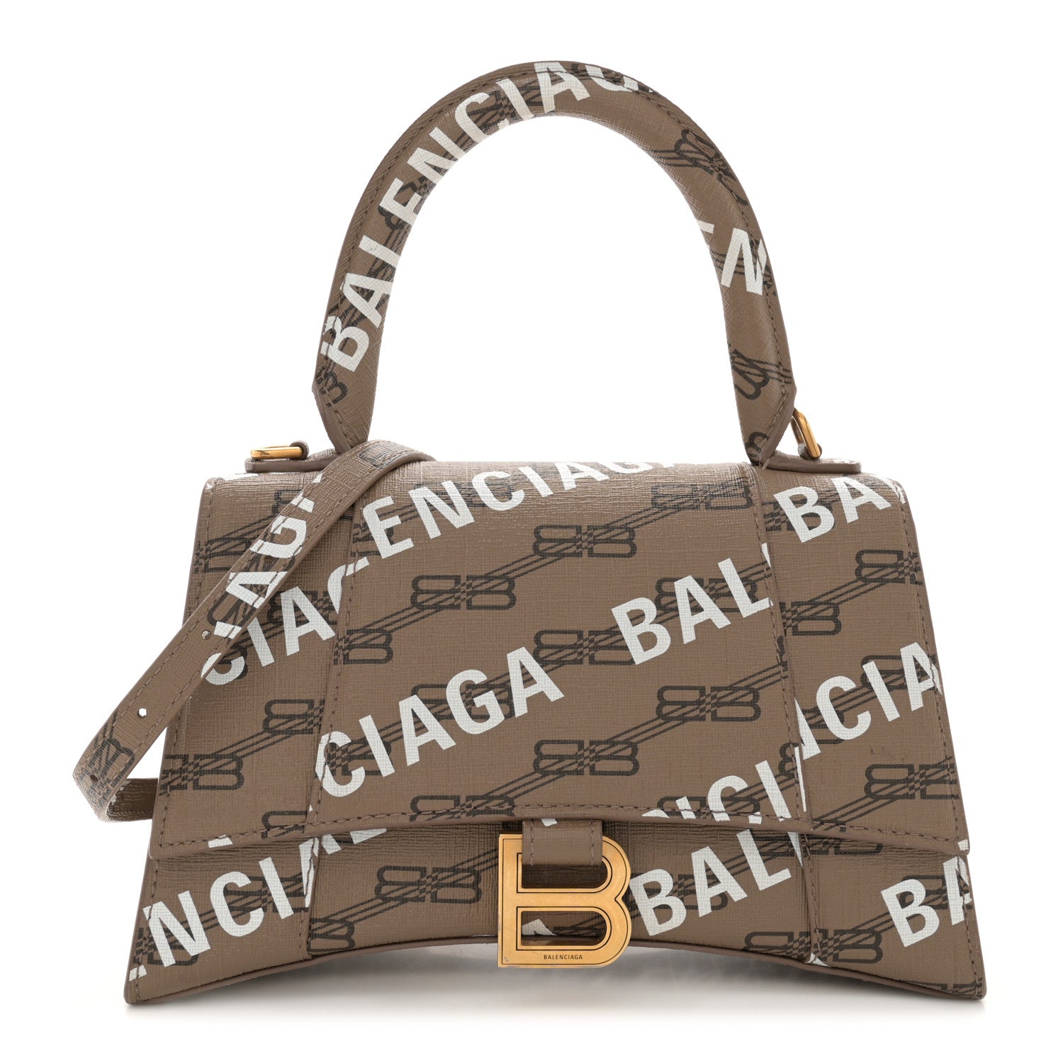 Balenciaga Coated Canvas BB Monogram Allover Logo Small Hourglass Top Handle Bag Beige Brown White 1 of 15