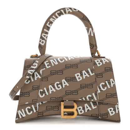 Balenciaga Coated Canvas BB Monogram Allover Logo Small Hourglass Top Handle Bag Beige Brown White 1 of 15