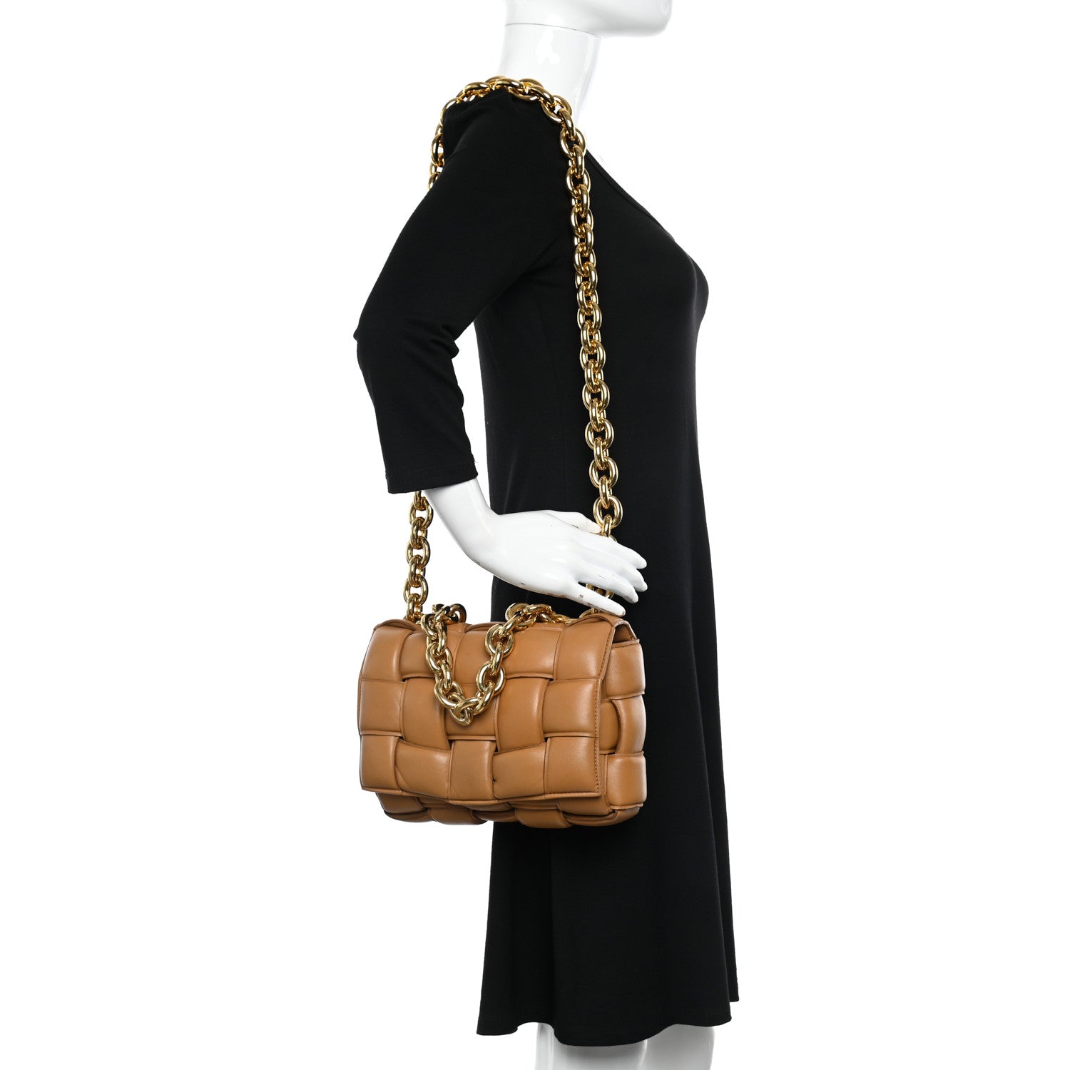 Bottega Veneta Lambskin Maxi Intreccio Padded Chain Cassette Crossbody Bag Caramel 2 of 14