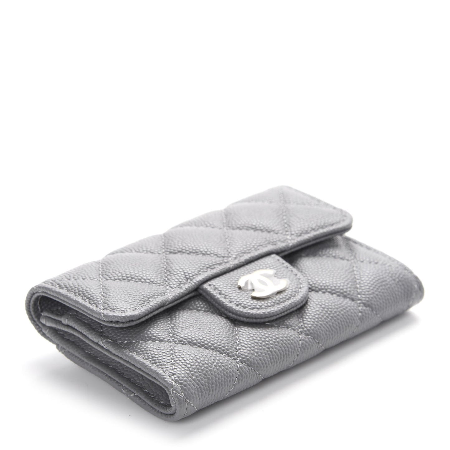 Caviar Quilted Flap Card Holder Wallet Dark Grey