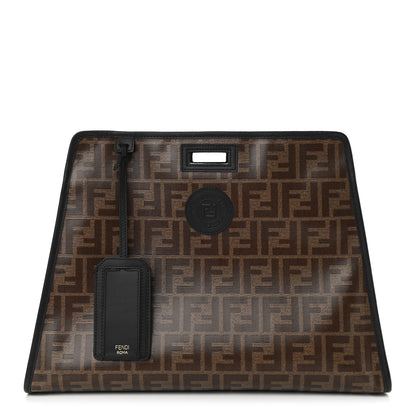 Fendi Glazed Fabric Vitello Century FF 1974 Stamp Patch Medium Peekaboo Defender Cover Mogano Panna Black 1 of 11
