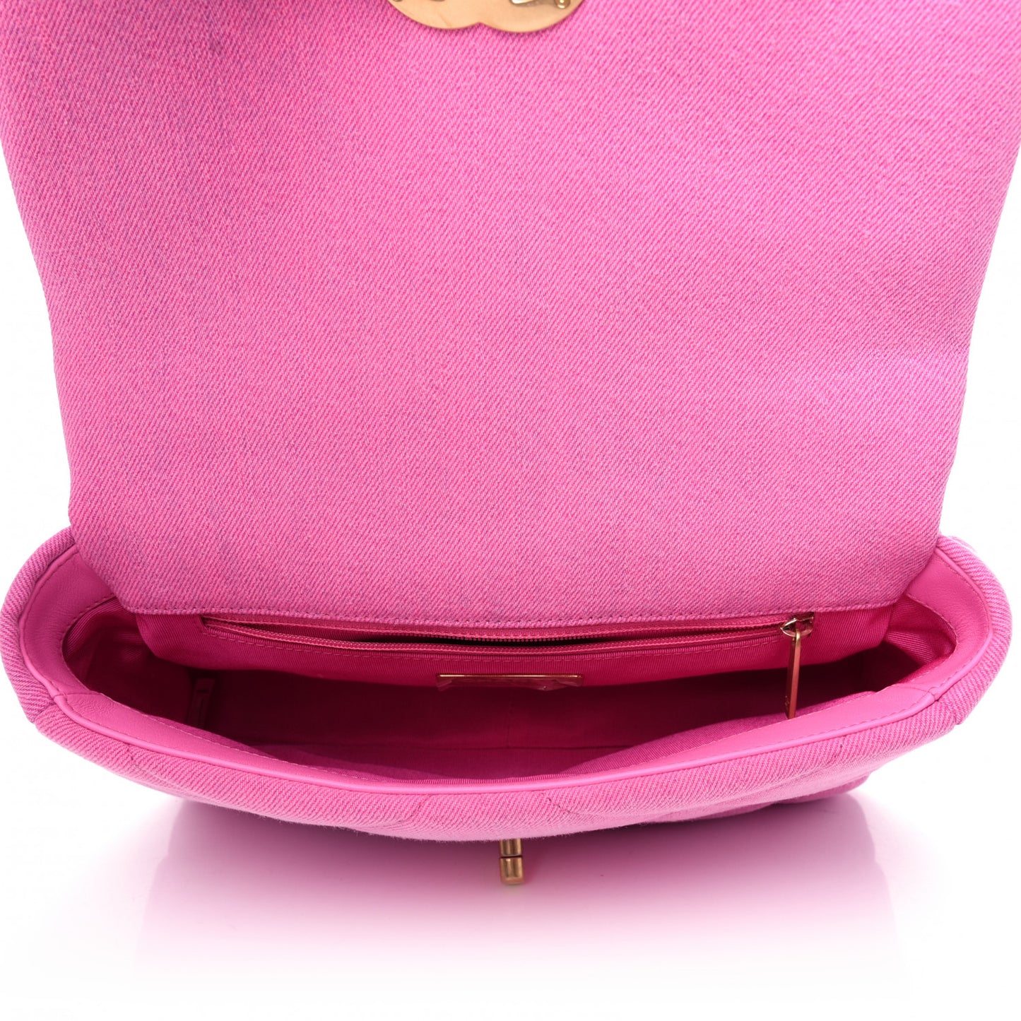 Denim Quilted Medium 19 Flap Neon Pink