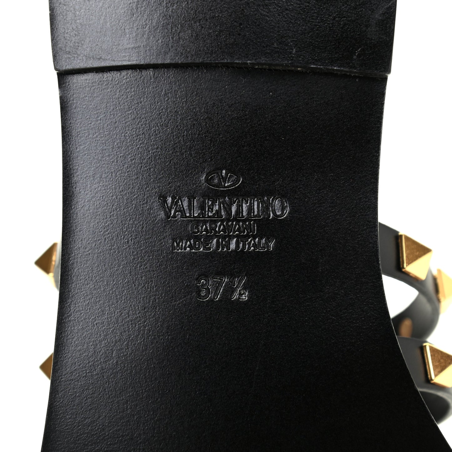 Calfskin Rockstud Flair Flat Thong Sandals 37.5 Black