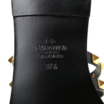 Valentino Garavani Calfskin Rockstud Flair Flat Thong Sandals 37.5 Black 6 of 9