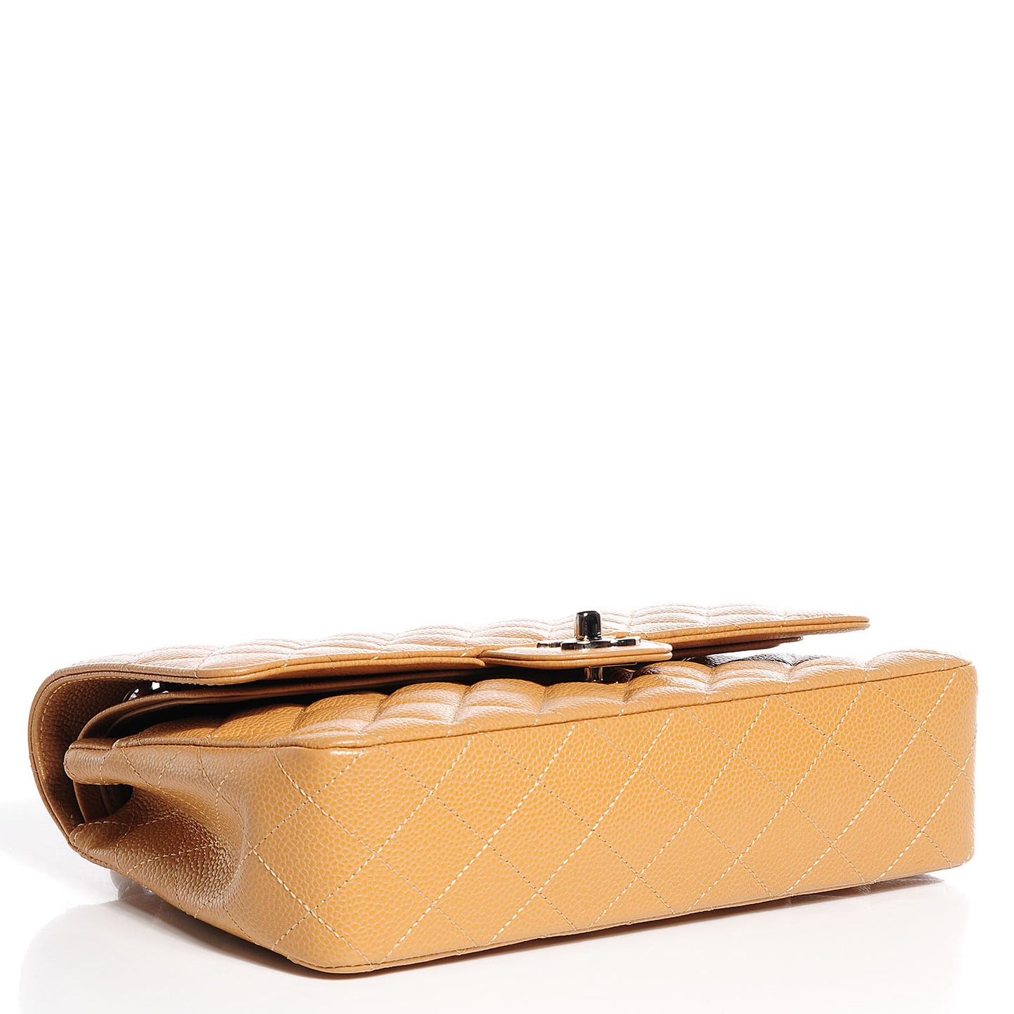 Caviar Quilted Medium Double Flap Beige