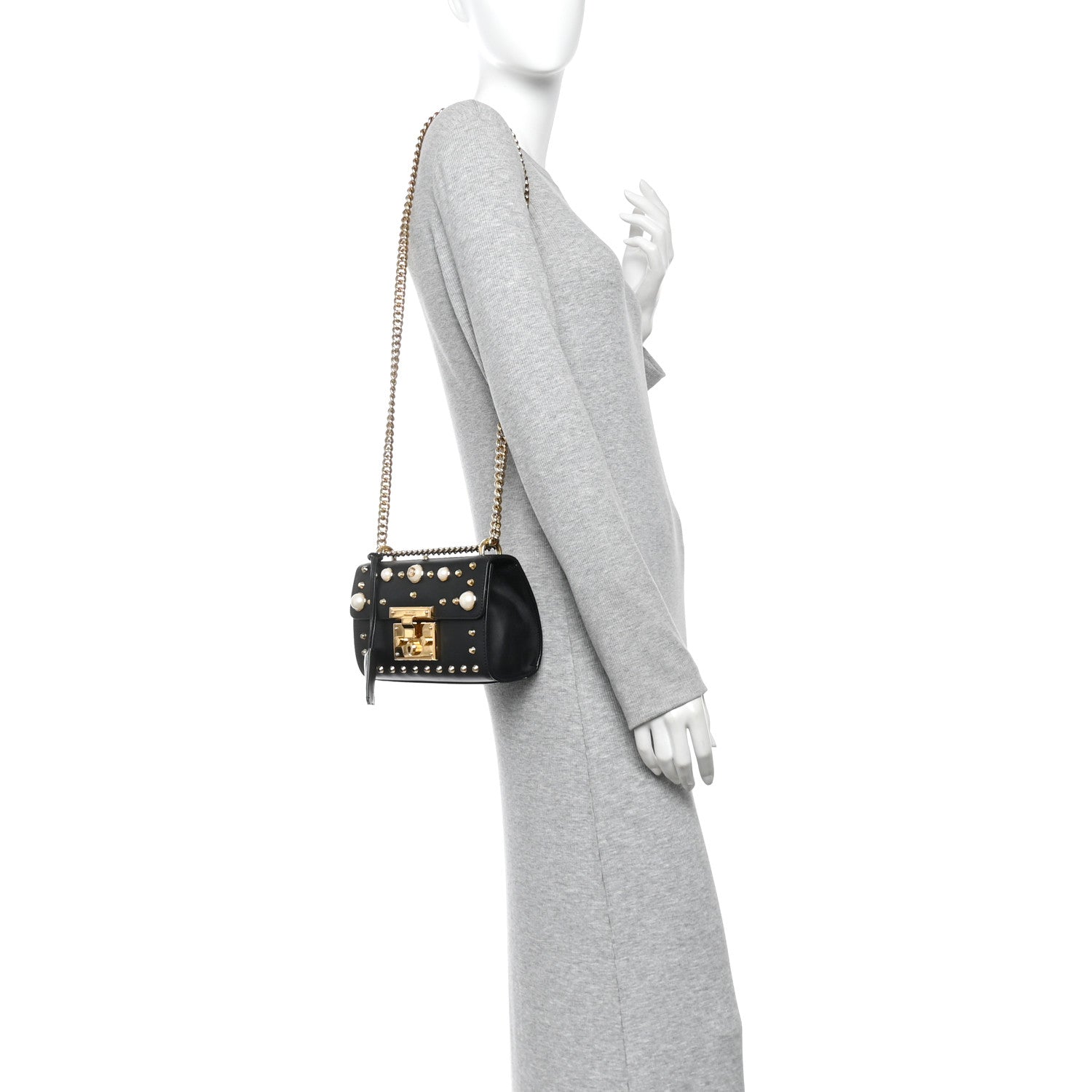 Gucci Calfskin Studded Small Padlock Shoulder Bag Black 2 of 10