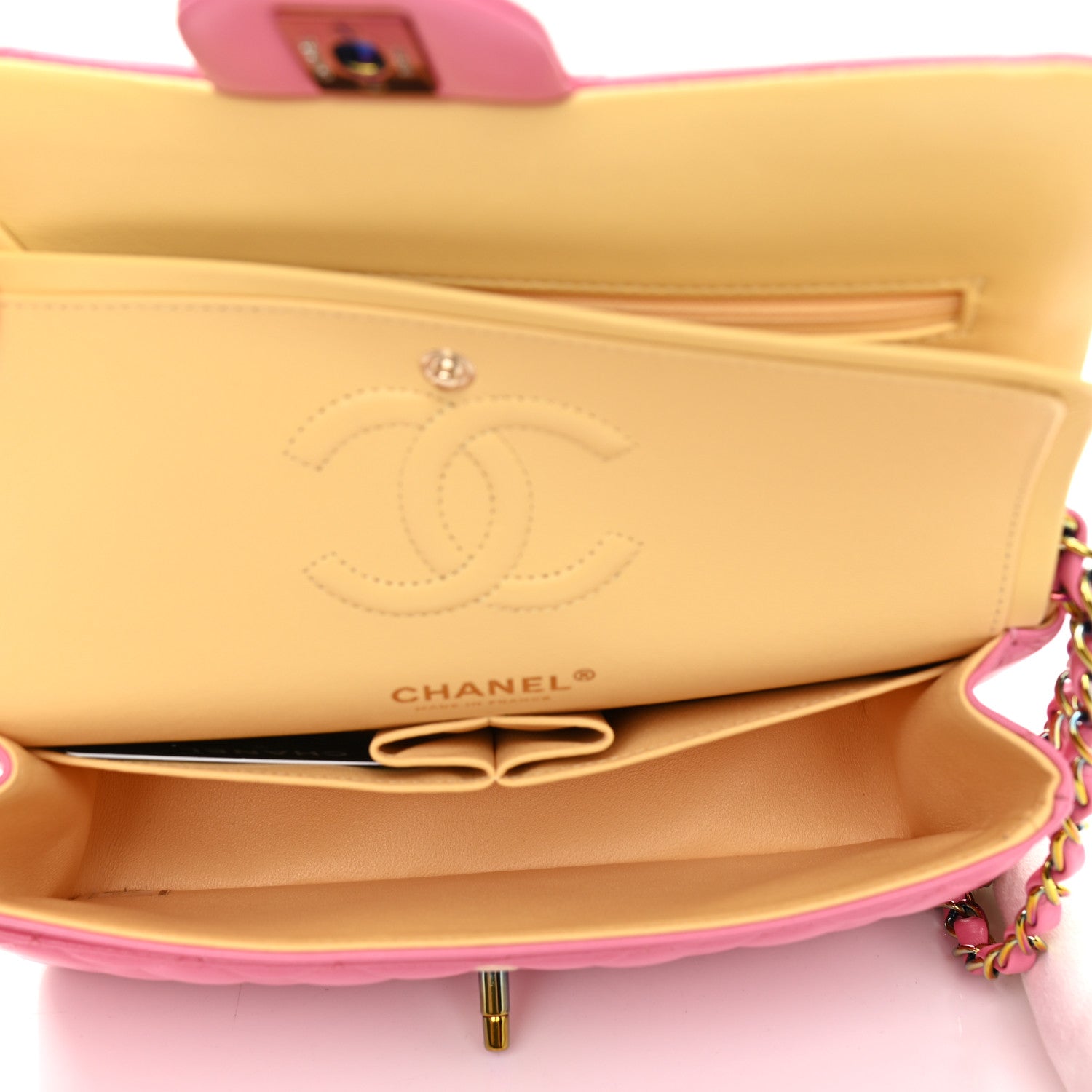 Chanel Lambskin Quilted Small Double Flap Pink Yellow 5 of 8