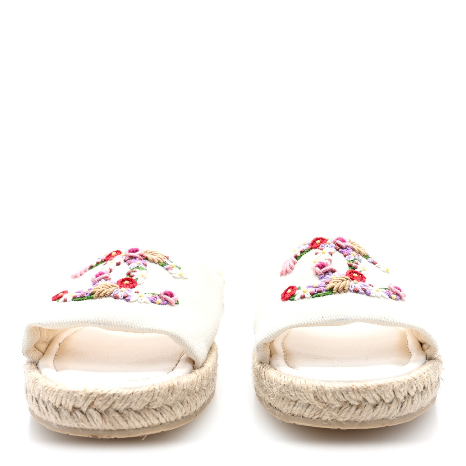 Chanel Canvas Embroidered CC Floral Espadrille Slip On Sandals 40 White Multicolor 3 of 8