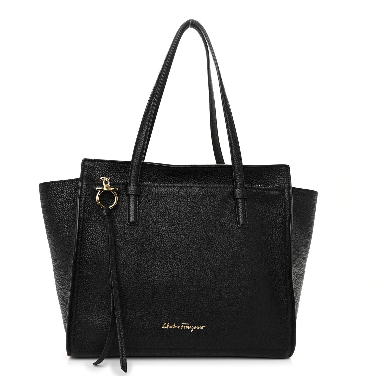 Hammered Calfskin Double Handle Large Amy Tote Black